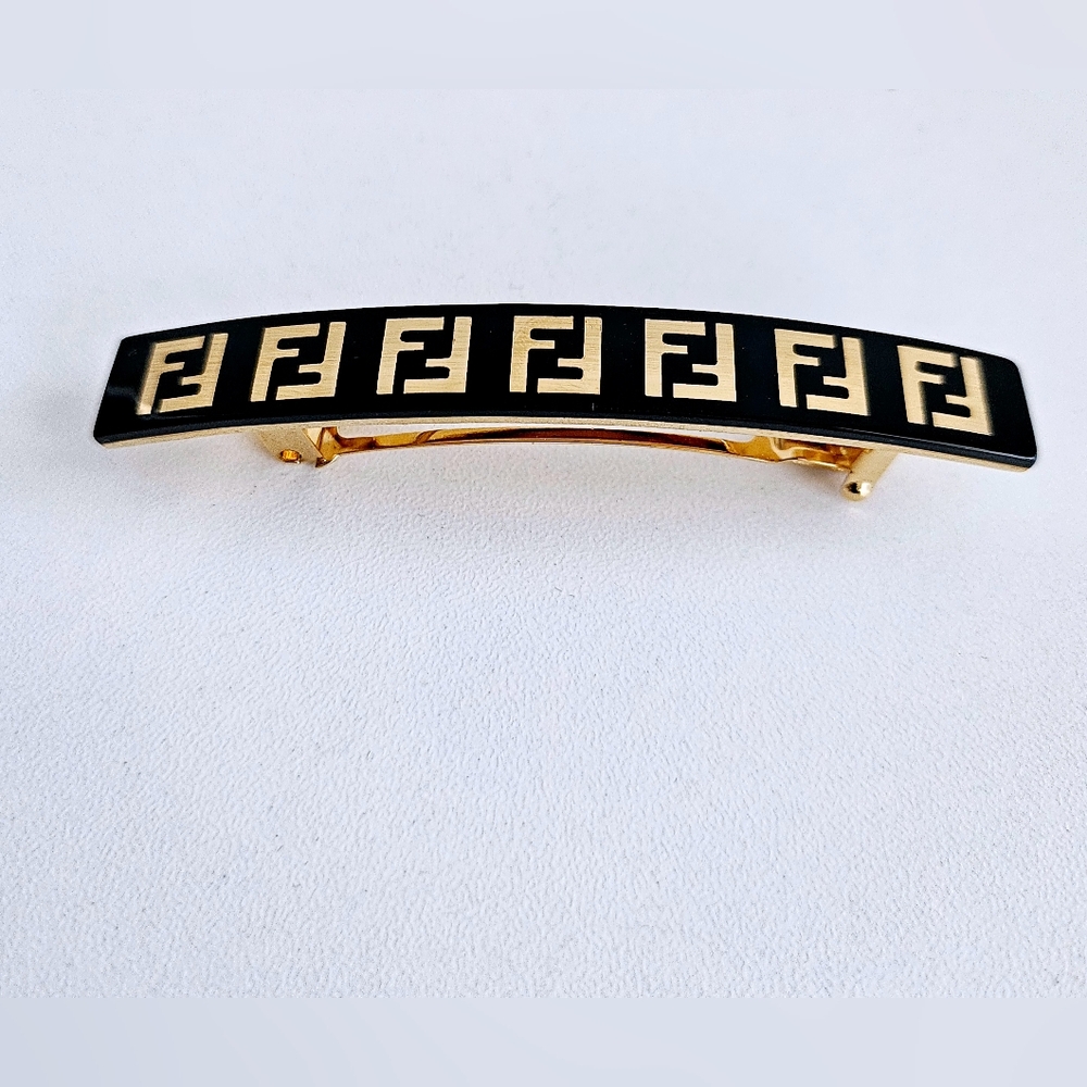 Fendi FF Black & Gold Hair Barette